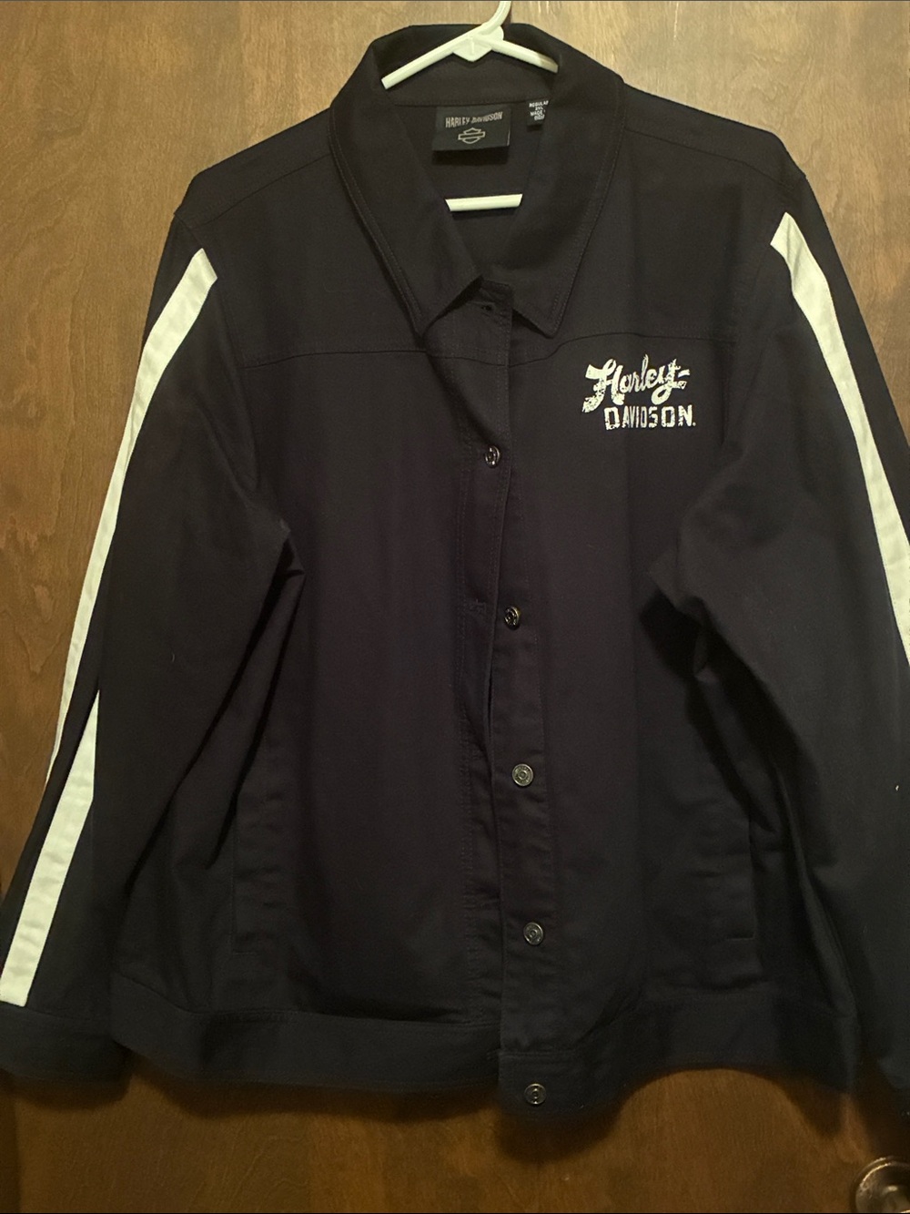Harley-Davidson Black Jean Jacket with White Sleeve Stripes